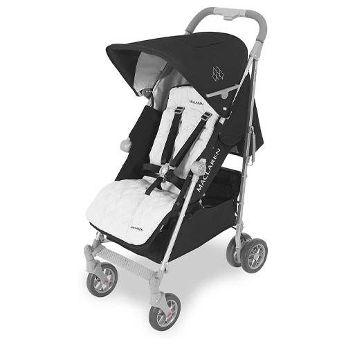 Maclaren Techno XLR Arc silla de paseo para recién nacidos de hasta 25 kg, Capota extensible y asiento reclinable, Saco de invierno para pies y un protector para lluvia incluidos, Negro/plateado